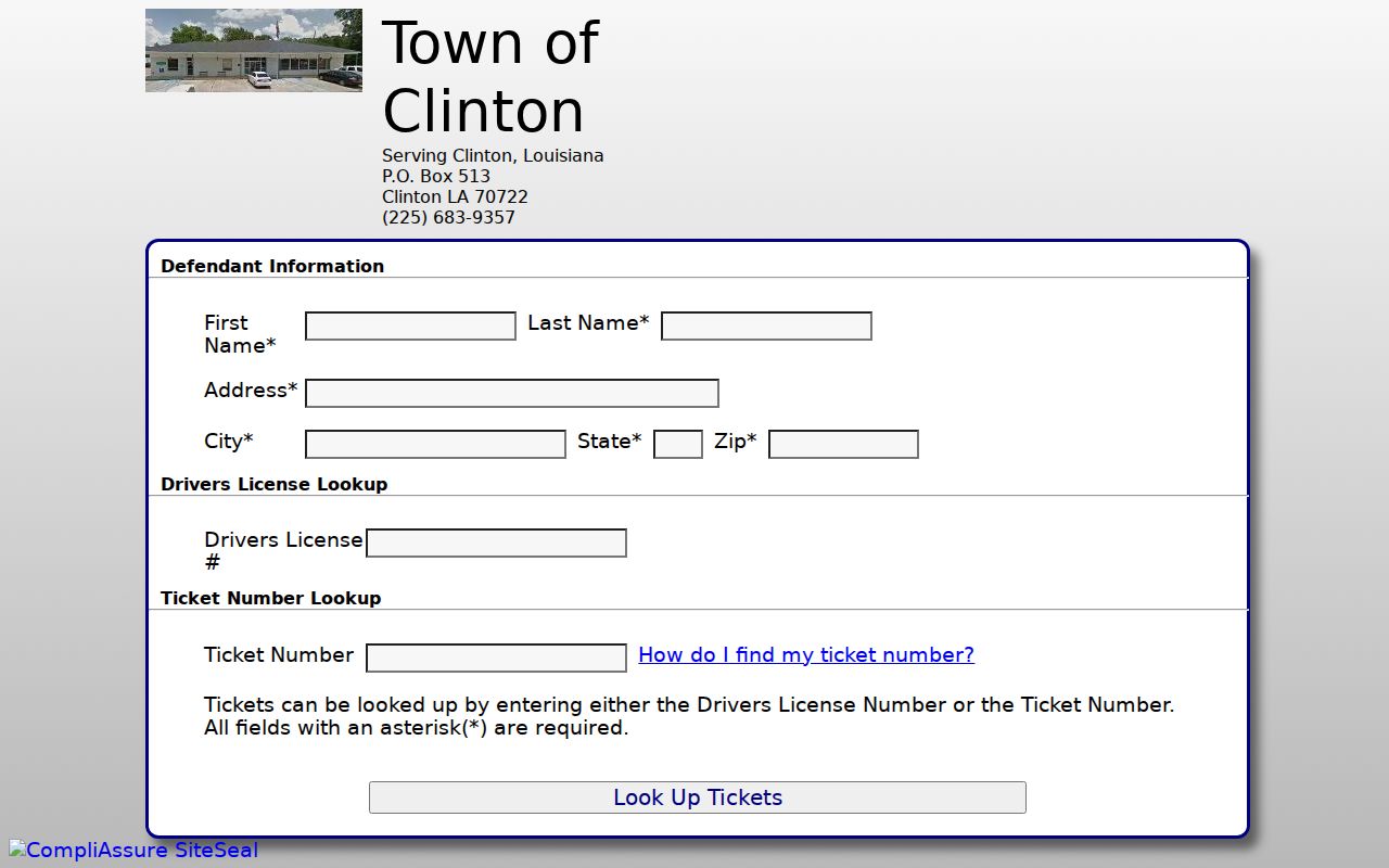 Clinton citation payment page linked from the police department for East Feliciana Parish traffic warrants