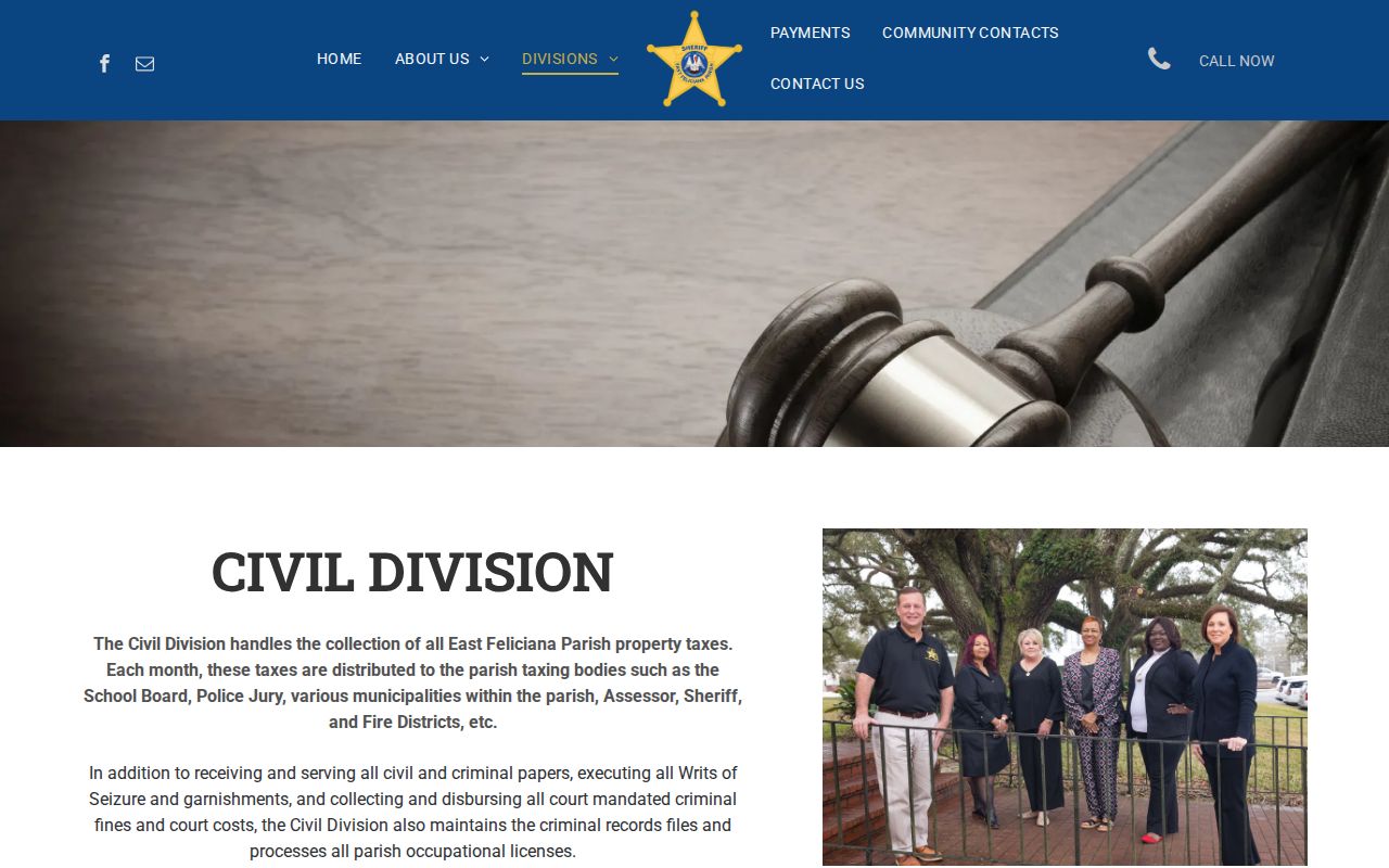 East Feliciana Parish Civil Division page describing criminal record and process work on active warrants